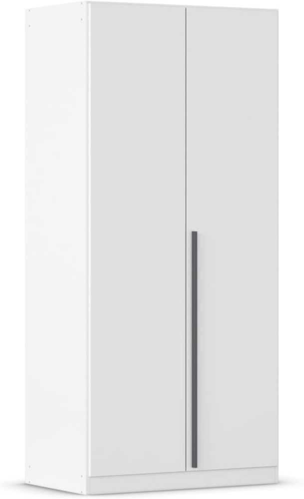 rauch Kleiderschrank Alba, Drehtürenschrank, Garderobenschrank, 2-türig, mit 1 Kleiderstange, 1 Einlegeboden und Schubladeneinsatz, Farbe Weiß, Griffstange Grau metallic, Schwarz, 91x197x54cm Bild 1
