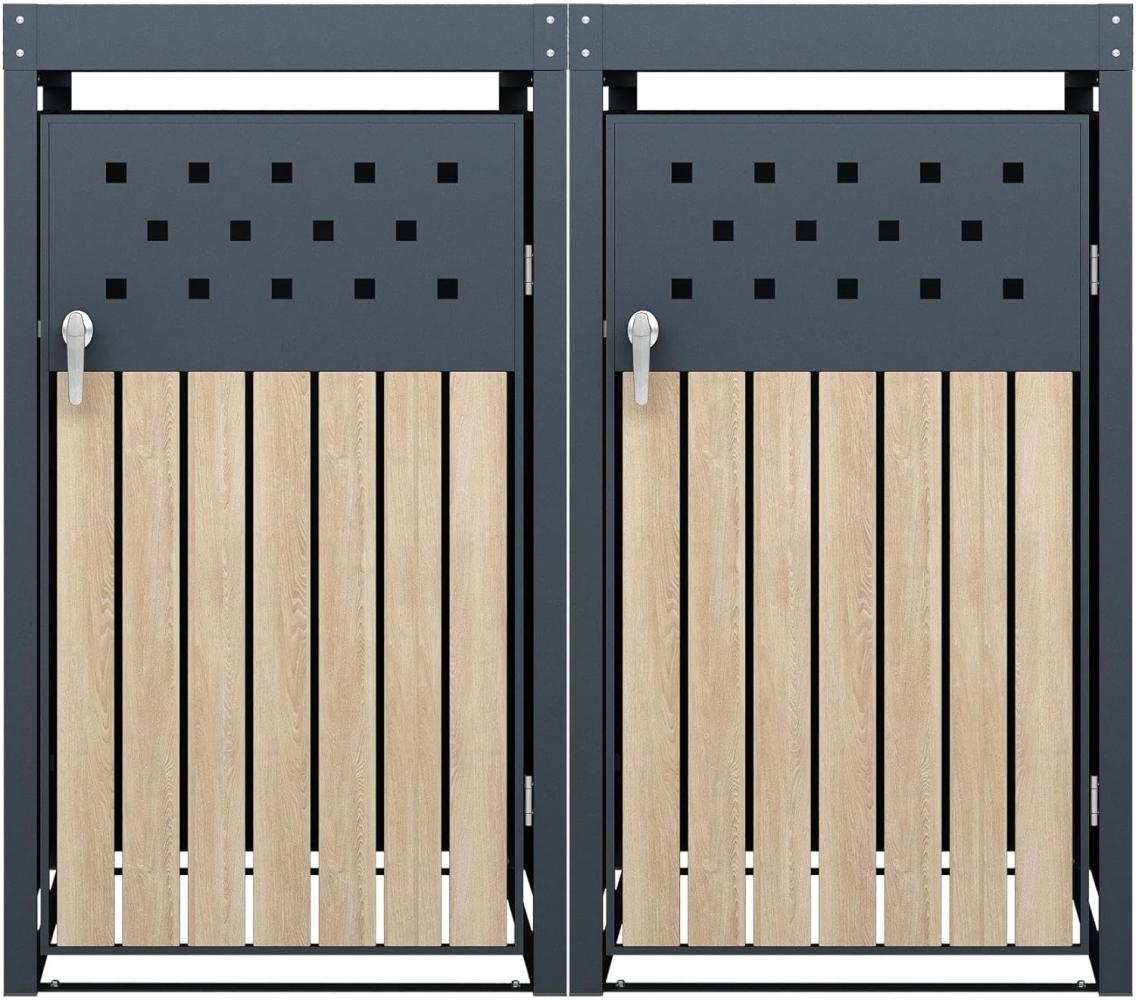 Mülltonnenbox Müllbox Mülltonnenverkleidung 2 Türen Box Pflanzdach Anthrazit Bild 1