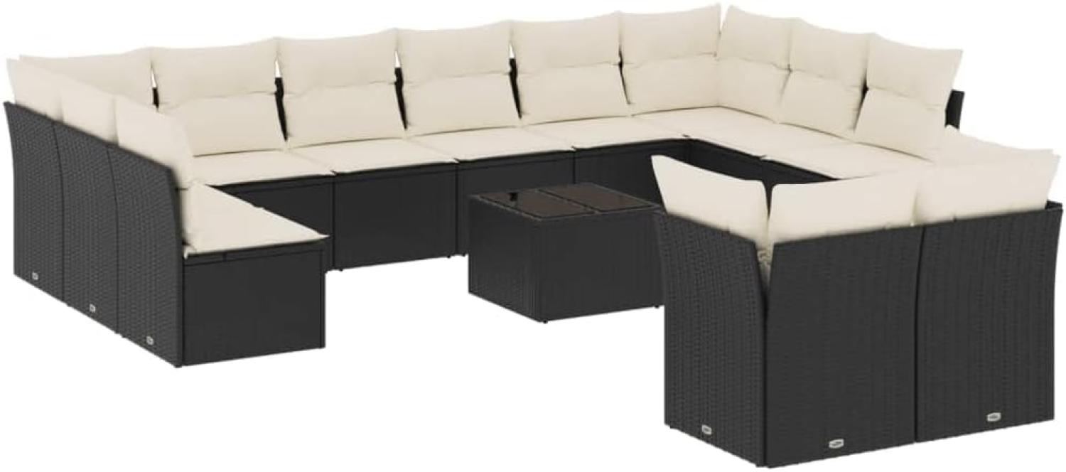 vidaXL 13-tlg. Garten-Sofagarnitur mit Kissen Schwarz Poly Rattan 3250275 Bild 1