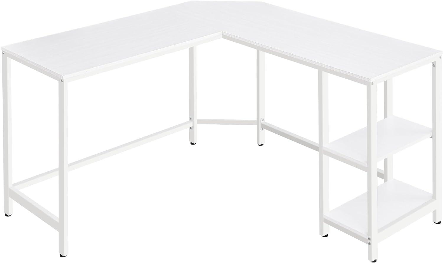 Vasagle Schreibtisch, L-förmiger Computertisch, Eckschreibtisch mit 2 Ablagen, platzsparender Bürotisch, Gaming, Homeoffice, einfacher Aufbau, ahornweiß DWL072W44 Bild 1