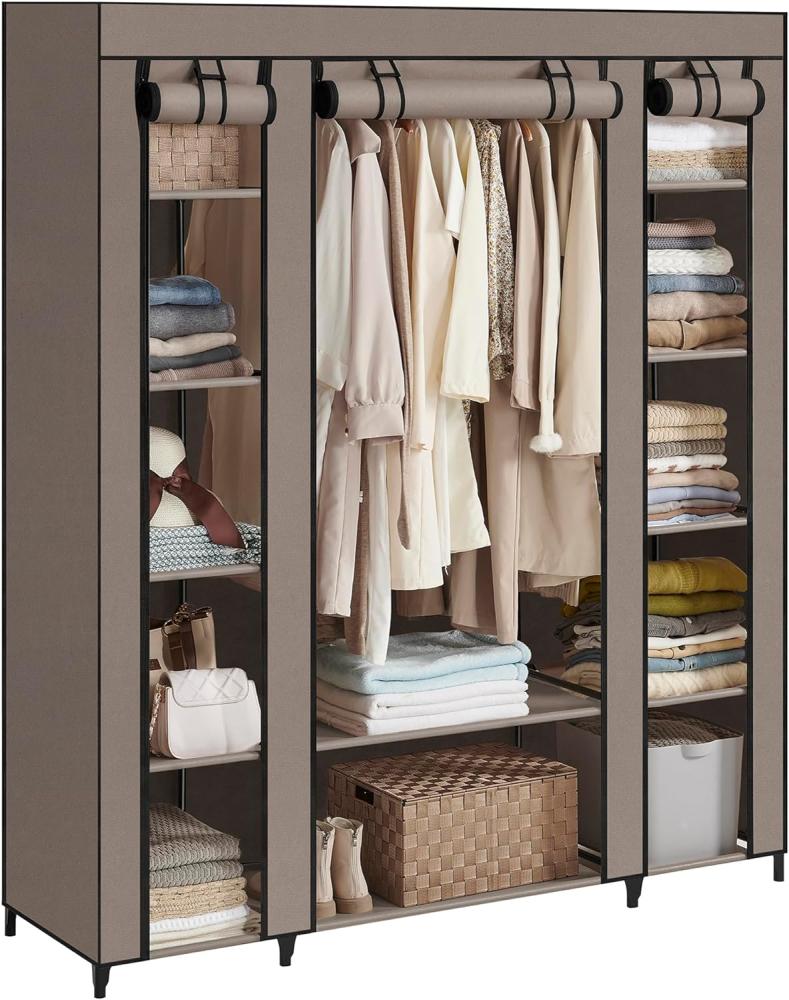 Songmics Kleiderschrank, Stoffschrank, mit Überzug aus Vliesstoff, Faltschrank mit Kleiderstange, 45 x 150 x 175 cm, 12 Ablagen, Metallrahmen, Schrank fürs Schlafzimmer, Taupe LSF003R02 Bild 1