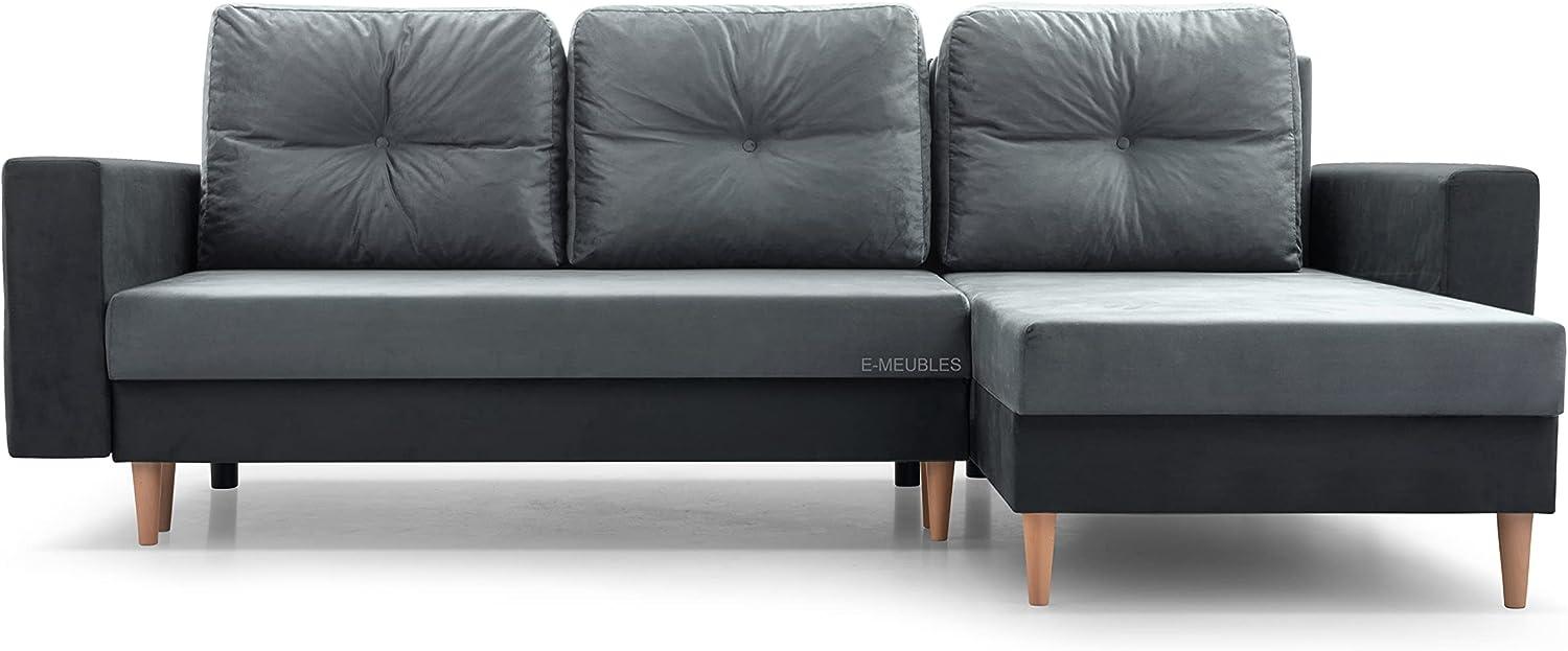 mb-moebel Ecksofa mit Schlaffunktion und Bettkasten Ottomane Links als auch rechts montierbar Couch für Wohnzimmer, Schlafsofa Sofagarnitur Sofa Eckcouch L-Form 232x137x84 cm Carl Grau + Dunkegrau Bild 1