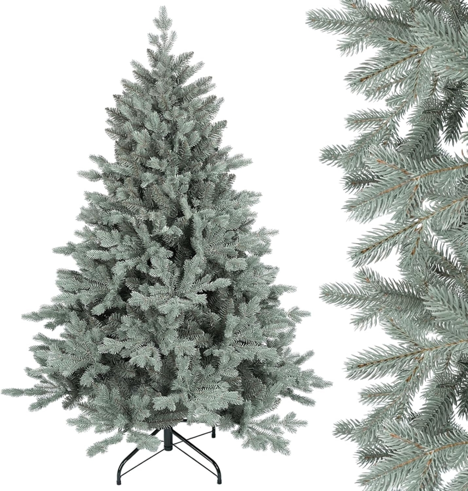 SALCAR 150 cm Künstlicher Weihnachtsbaum aus PE und unsichtbaren PVC-Spitzen, natürliche Blaugrau Tanne, Christbaum mit Schnellaufbau-Klappsystem und Metallständer Bild 1