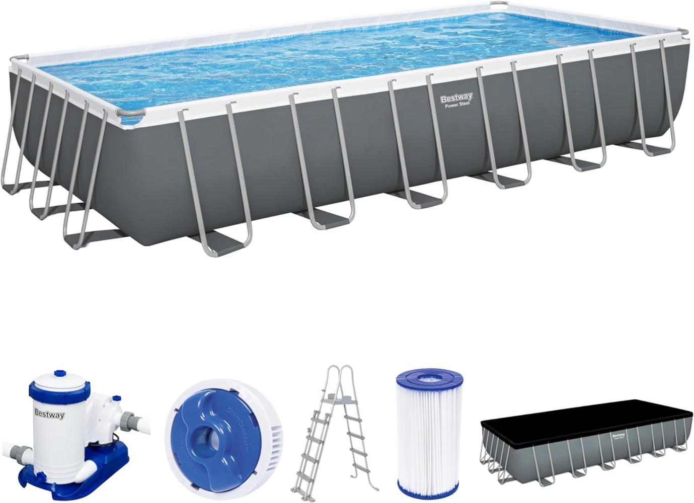 Power Steel™ Frame Pool Komplett-Set mit Filterpumpe 732 x 366 x 132 cm, grau, eckig Bild 1