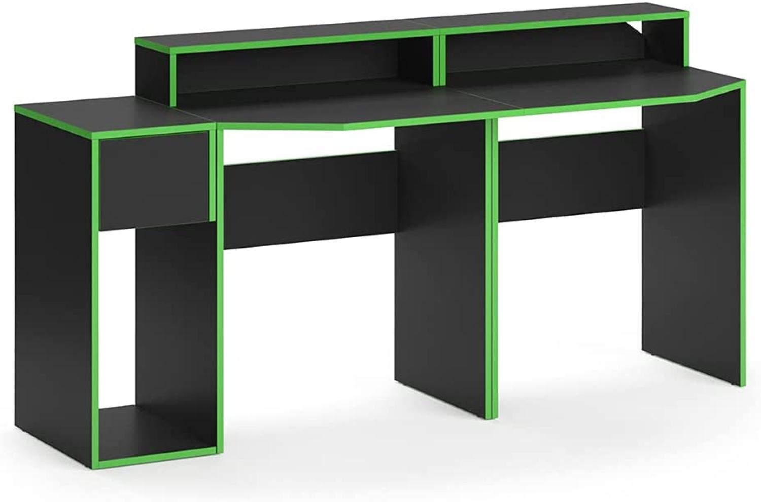 Vicco Computermöbelset, 2 Computertische kurz, PC-Schrank Kron, Schwarz/Grün Bild 1