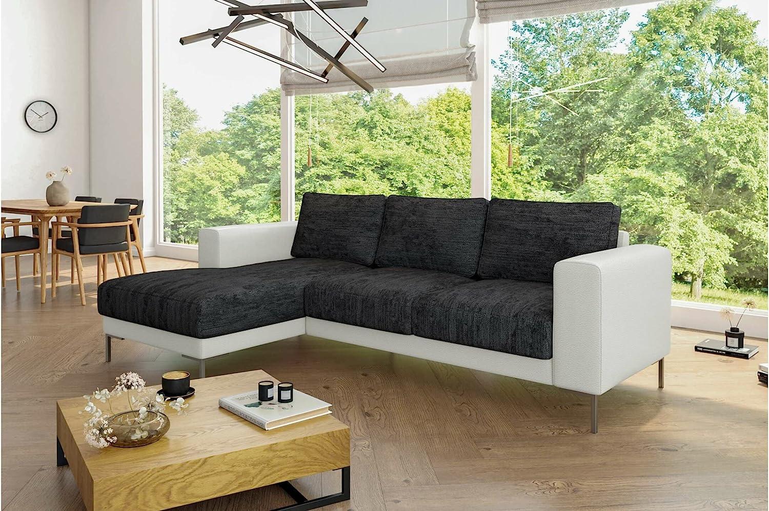 Stylefy Aversa Ecksofa Strukturstoff BERLIN Kunstleder MADRYT Schwarz Weiß Links Bild 1