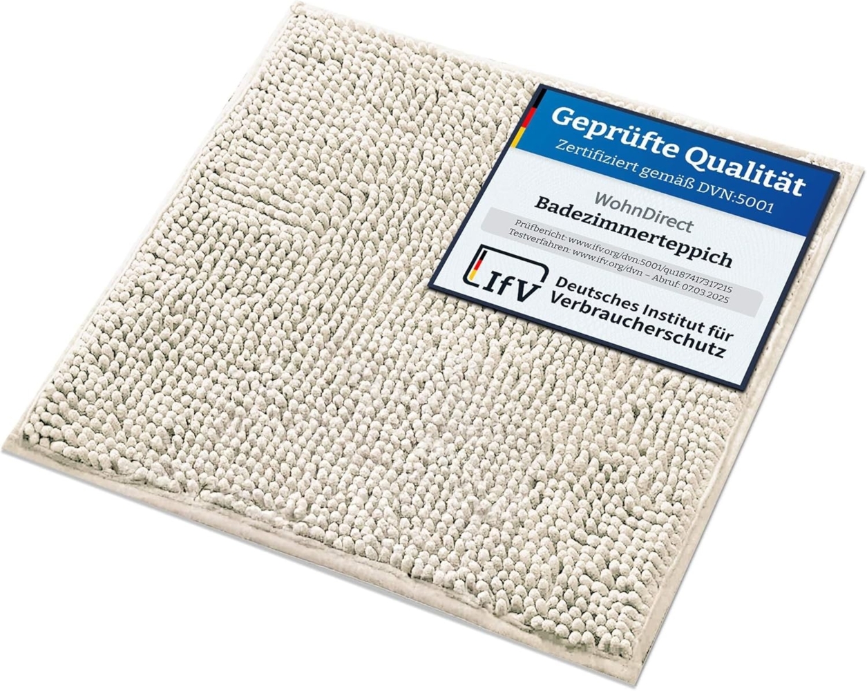 WohnDirect Badematte 45x45 cm | Creme - rutschfest & Waschbar - Badezimmerteppich zum Set kombinierbar, Badvorleger, WC Garnitur, Badteppich Bild 1