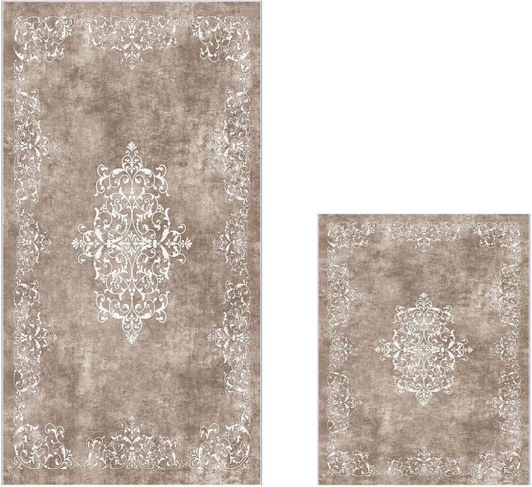 Badteppich Set 2-teilig beige weiß Bild 1