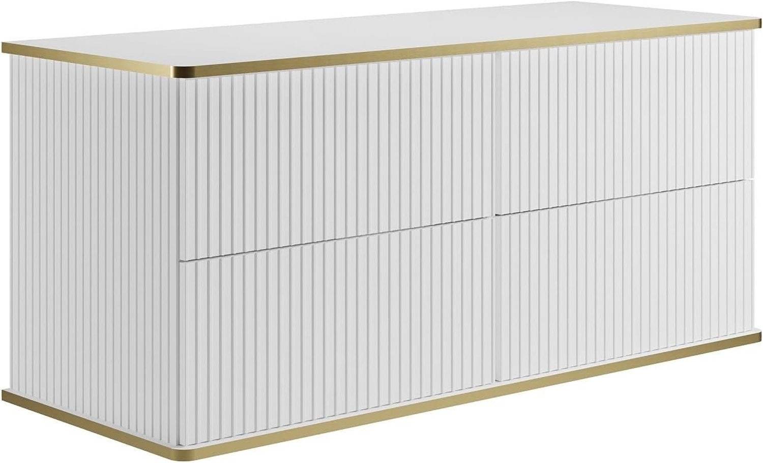 Vente-unique - Waschbeckenunterschrank hängend - Streifenoptik - Goldfarbene Umrandung - Weiß - 120 cm - KELIZA Bild 1