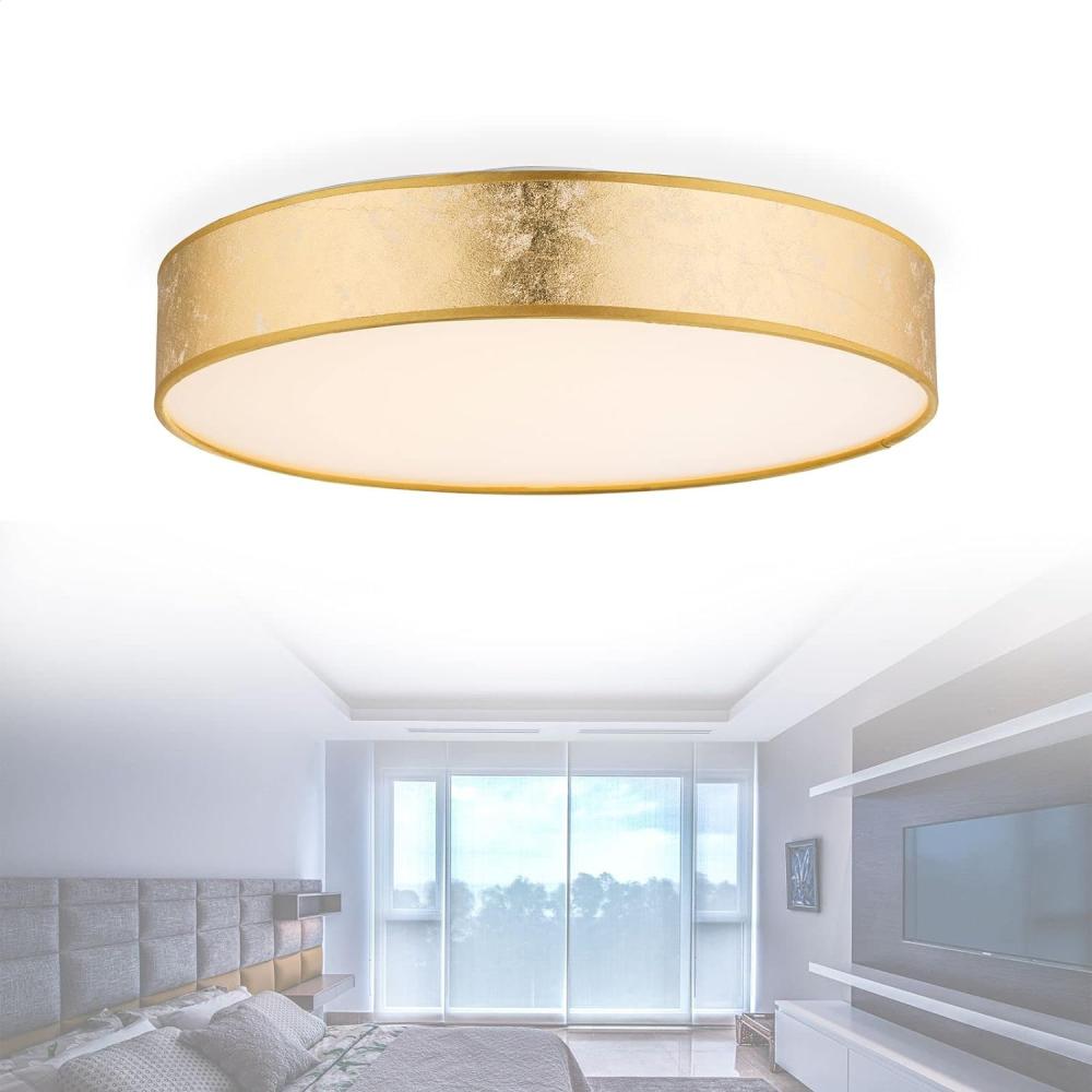 Deckenleuchte LED Wohnzimmer Schlafzimmer Deckenlampe Textil Gold mit Pflegetuch Bild 1