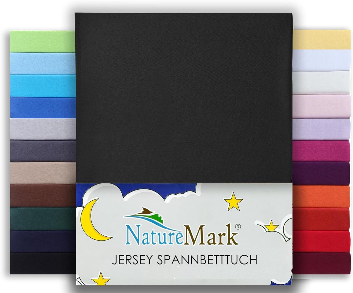 NatureMark Premium WASSERBETTEN & BOXSPRINGBETTEN Spannbettlaken Jersey 200x220cm +40cm Steghöhe Größe 180x200-200x220 cm, Farbe: Schwarz Bild 1