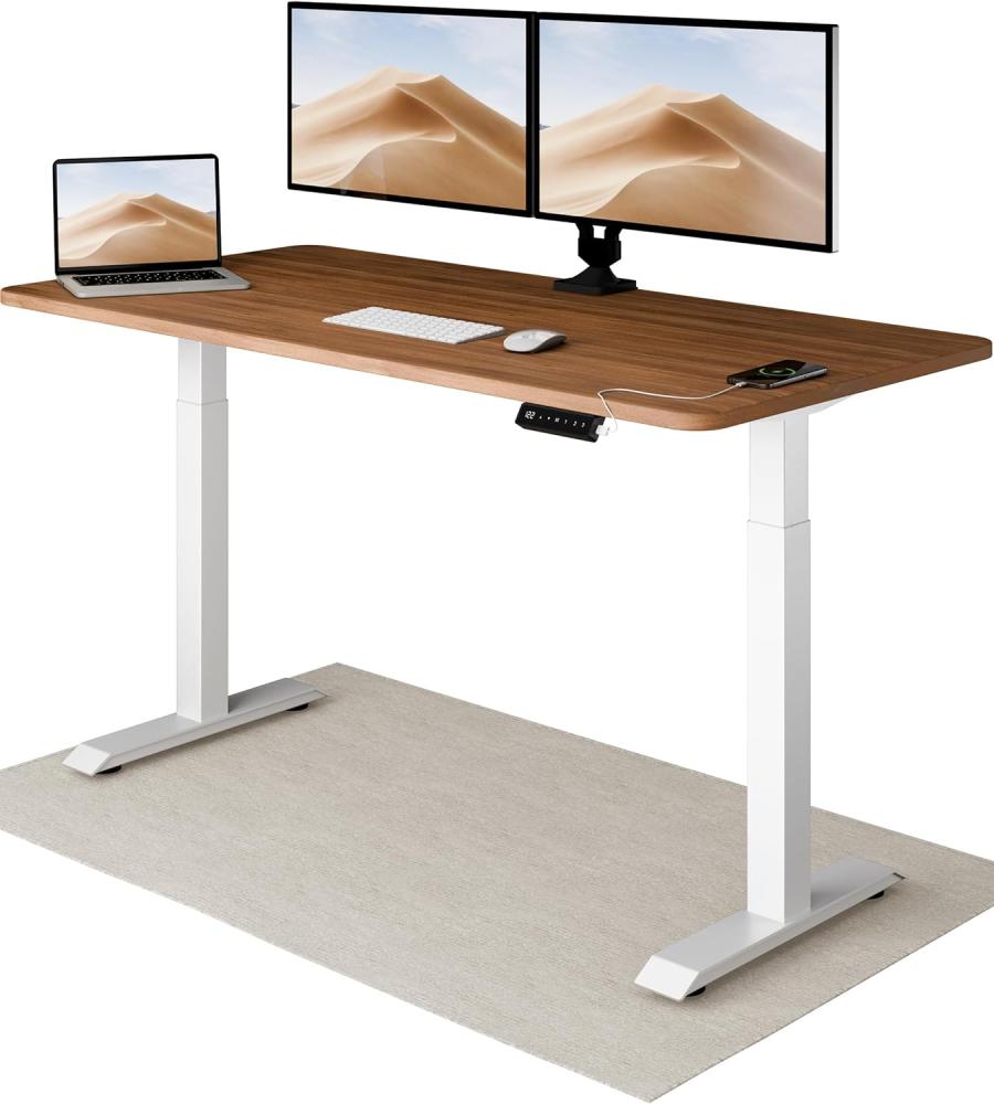 Höhenverstellbarer Schreibtisch (160 x 80 cm) - Sitz- & Stehpult mit Ladebuchsen - Schreibtisch Höhenverstellbar Elektrisch Touchscreen & Stahlfüßen - Schreibtisch Höhenverstellbar von Desktronic Bild 1