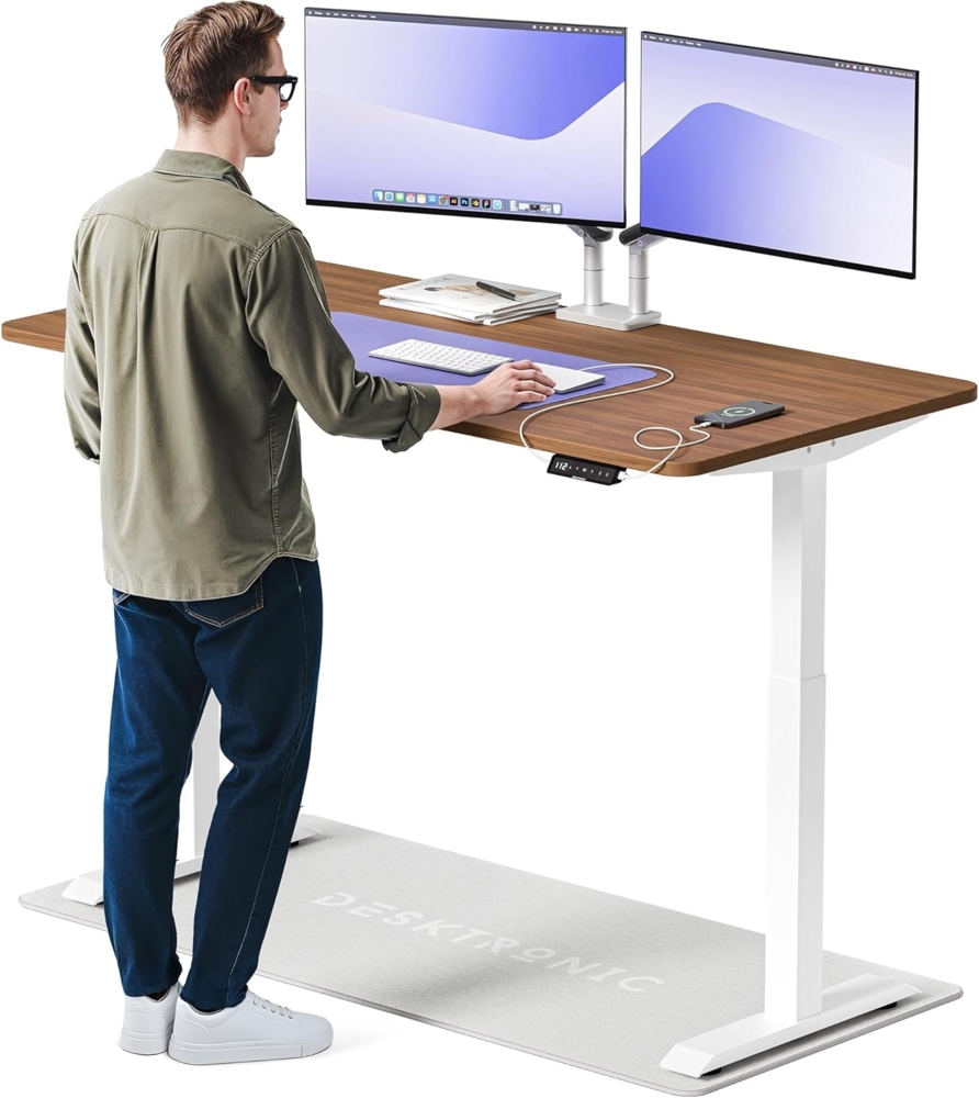 Höhenverstellbarer Schreibtisch (160x80 cm) - Sitz- & Stehpult mit Ladebuchsen - Schreibtisch Höhenverstellbar Elektrisch Touchscreen & Stahlfüßen - Schreibtisch Höhenverstellbar von Desktronic Bild 1