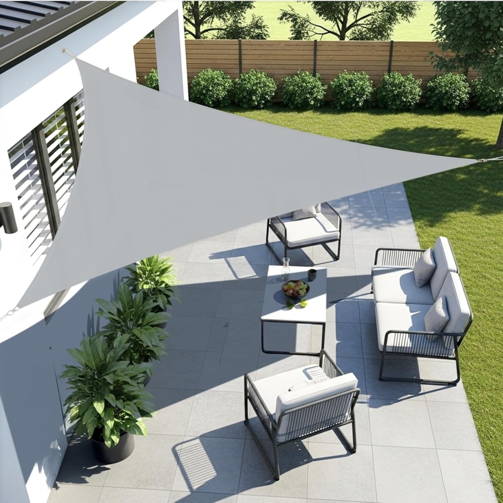 LOVE STORY Sonnensegel Wasserdicht 3. 6x3. 6x3. 6m Dreieckig PES Polyester Sonnenschutz Windschutz Balkon Terrasse 95% UV-Schut,für Balkon Garten,Hellgrau Bild 1