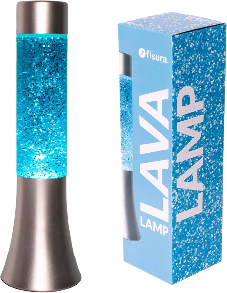 FISURA - Blaue glitzer Lavalampe. 30 cm große Lavalampe mit silbernem Sockel, blauer Flüssigkeit und Glitter. Lampe mit Entspannungseffekt. 9 x 9 x 30 cm Bild 1