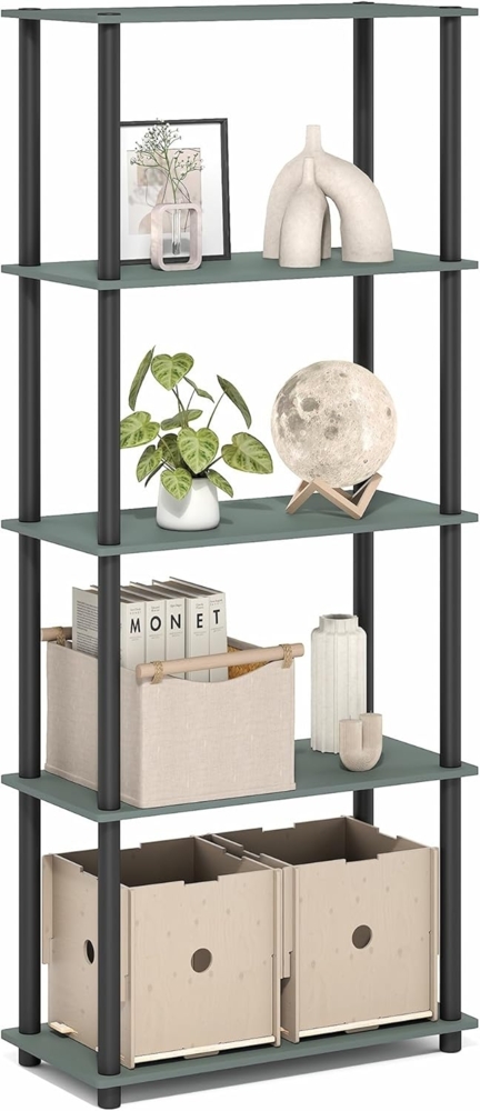 Furinno Turn-N-Tube Aufbewahrungsregale, 5-stufiges Bücherregal, Eckregal, werkzeuglose offene Regale, für Organisation und Aufbewahrung, Wohnzimmer, Garage, Homeoffice, Salbeigrün Bild 1