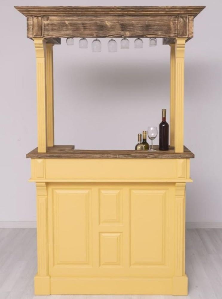 Casa Padrino Landhausstil Bar Theke Gelb / Braun 140 x 51 x H. 210 cm - Massivholz Thekentisch - Massivholz Barmöbel - Barmöbel im Landhausstil - Landhausstil Einrichtung Bild 1