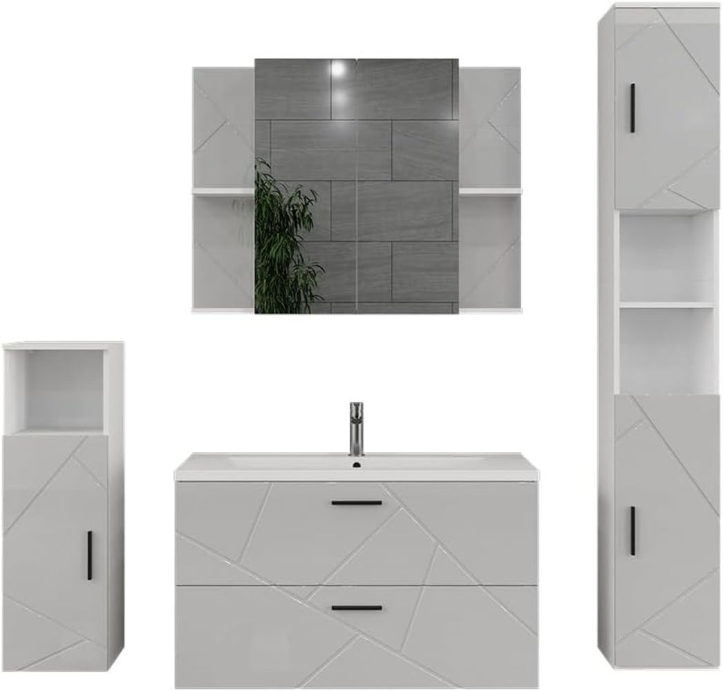 Badmöbel-Set Irma Weiß/Weiß Hochglanz 5 Teile Vicco Bild 1