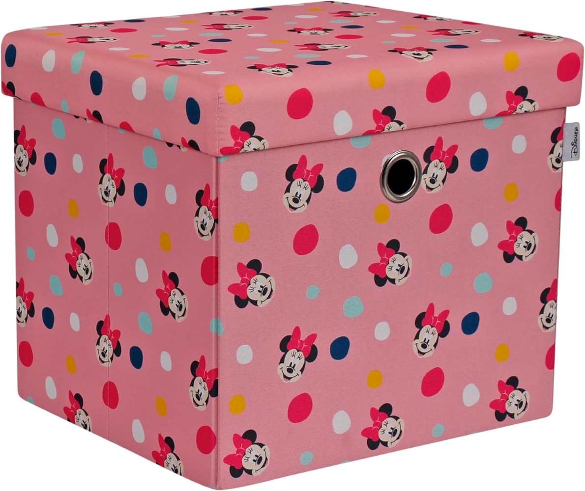 Disney Classic Minnie Maus Ottomanen-Aufbewahrungsbox, faltbar, quadratische Spielzeugtruhe, Box mit Deckel für Kinder, Fußhocker, belastbar bis zu 30 kg, rosa Bild 1