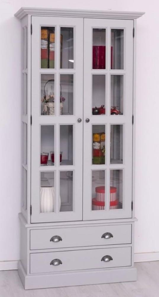 Casa Padrino Landhausstil Vitrine Hellgrau 91 x 47 x H. 200 cm - Massivholz Vitrinenschrank mit 2 Türen und 2 Schubladen - Landhausstil Möbel - Massivholz Möbel - Esszimmer Möbel Bild 1