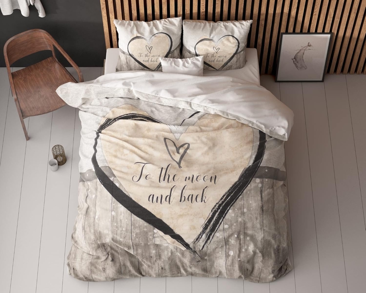Sleeptime 'Love' Bettwäsche Set, 4-teilig, weich, bügelfrei & mit Reißverschluss, Baumwolle braun, 135x200 cm + 2x 80x80 cm Bild 1