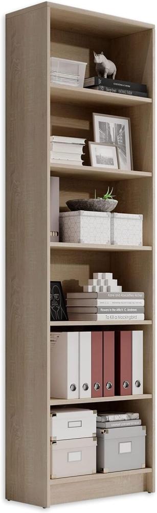 LILLY Regal Sonoma Eiche Optik - Modernes Bücherregal mit 6 offenen Fächern - Vielseitiges Büro Aktenregal Standregal mit viel Stauraum - 60 x 202 x 28 cm (B/H/T) Bild 1