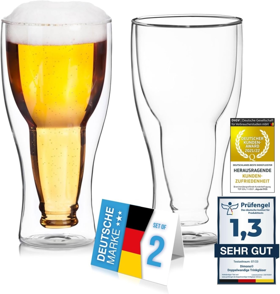 Dimono Bierglas Doppelwandiges Trinkglas, Borosilikatglas, Umgestülpte Bierflasche im Glas Bild 1