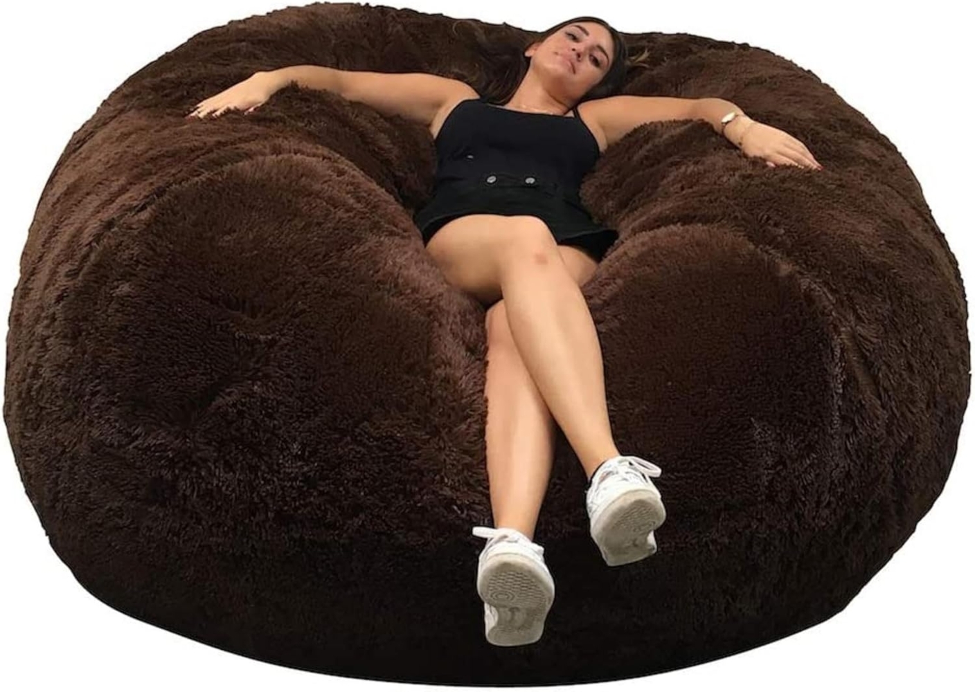 Pouf Lerosier1234 Sitzsäcke Riesensitzsack 140 cm Durchmesser XXL Weißes oder graues oder Schokoladenfell mit geschreddertem Schaum Ultra bequem, Sofa, Doppelbezüge, Birne, Kissen…… (Schokolade) Bild 1