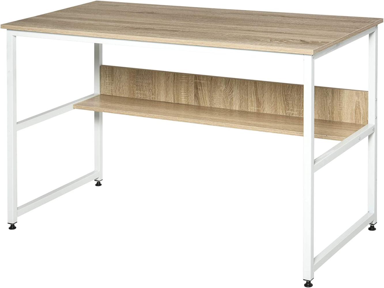 HOMCOM Schreibtisch für Arbeitszimmer Computertisch mit Regal Bürotisch Heimbüro modernes Design Spanplatte Metall Natur 120 x 60 x 75 cm Bild 1