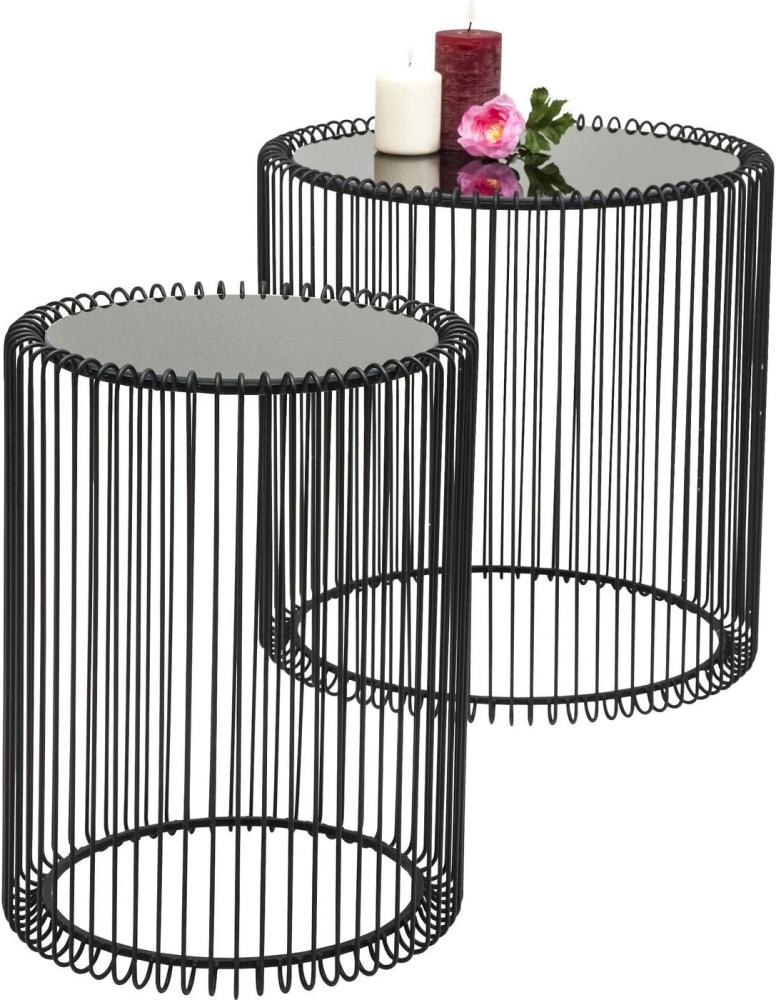 Kare Design Beistelltisch Wire Black 2er Set, runder, moderner Glastisch, kleiner Couchtisch, Kaffeetisch, Nachttisch, Schwarz (H/B/T) 42,5xØ32,5cm & 45xØ44cm Bild 1