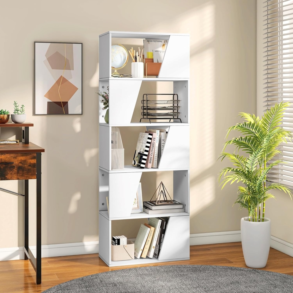 YITAHOME Bücherregal, 5-stöckiges hohes Standregal, industrielles Bücherregal, bodenstehendes Regal, Lagerregal mit offenen Regalen für Wohnzimmer, Schlafzimmer, Heimbüro, Weiß Bild 1