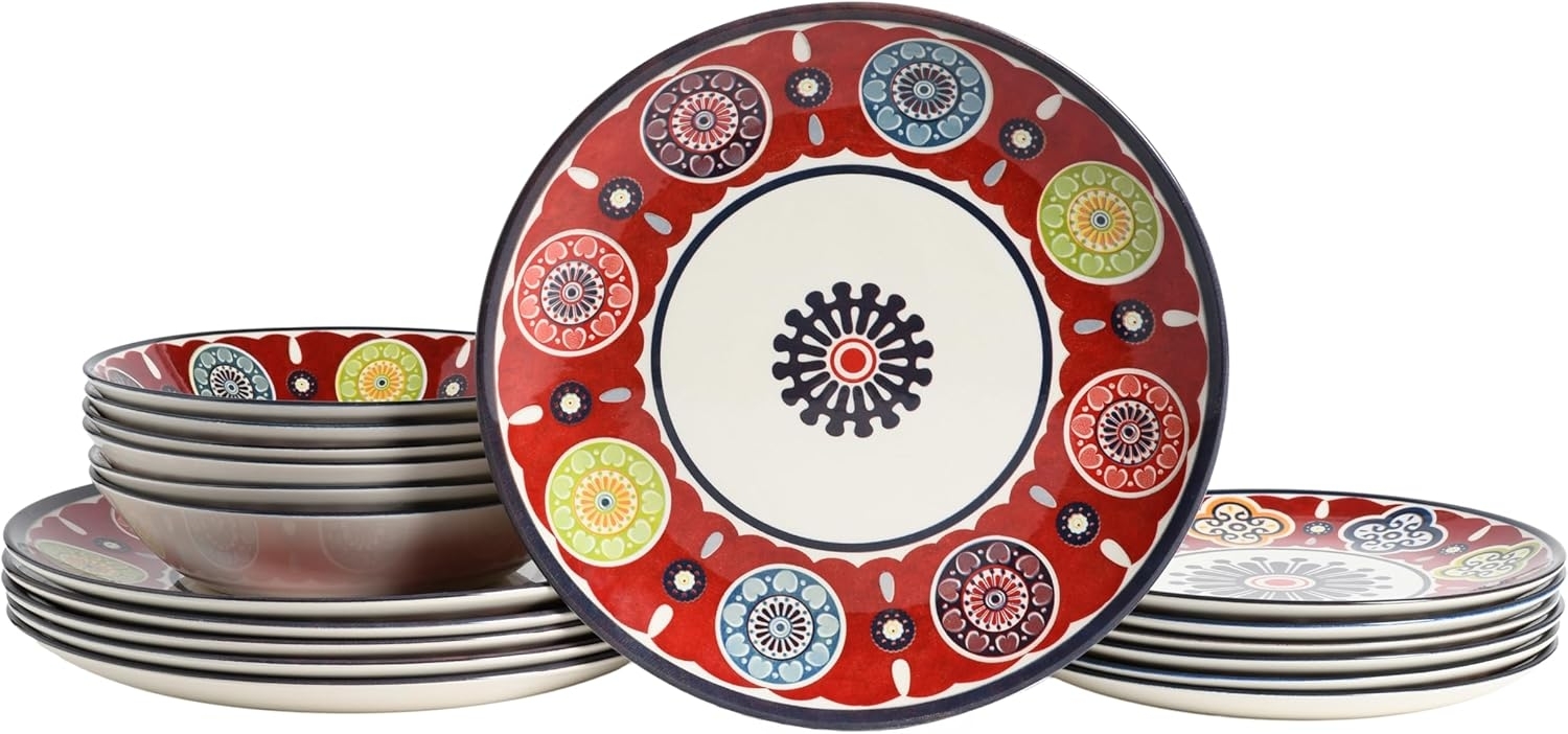CreaTable, 24009, Serie Sumaya Red, 18-teiliges Geschirrset, Teller Set aus Steingut, spülmaschinen- und mikrowellengeeignet, Qualitätsproduktion Bild 1
