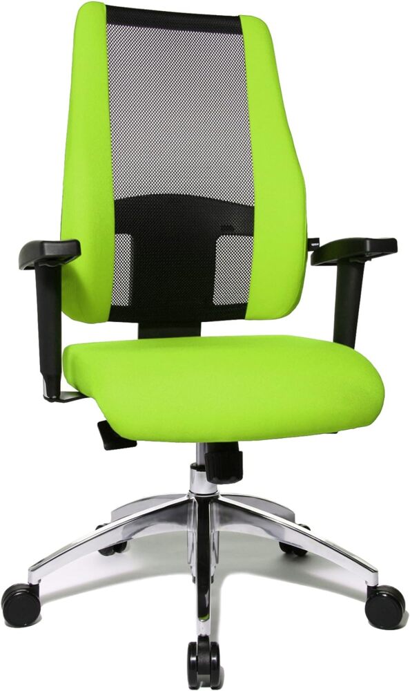 Topstar Air Syncro Bürostuhl, Schreibtischstuhl, Drehstuhl, Netzrückenlehne, inkl. höhenverstellbare Armlehnen, Stoffbezug, schwarz / grün Bild 1