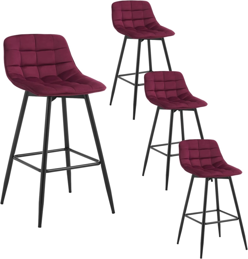 WOLTU 4er Set Barhocker Barstuhl Hocker Tresenhocker Bistrohocker Design Stuhl Samt Metall Bordeaux BH143bd-4 Bild 1