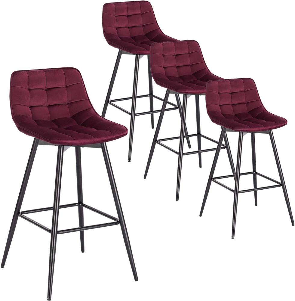 WOLTU 4er Set Barhocker Barstuhl Hocker Tresenhocker Bistrohocker Design Stuhl Samt Metall Bordeaux BH143bd-4 Bild 1