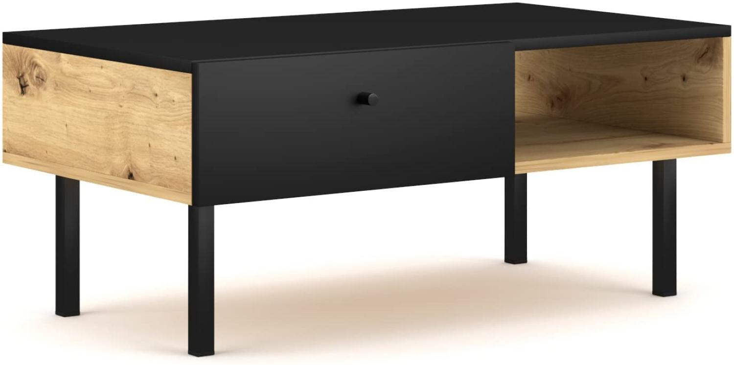 Domando Couchtisch Teramo Modern für Wohnzimmer Breite 90cm, mit hohen Metallfüßen, Artisan Eiche und Schwarz Matt Bild 1