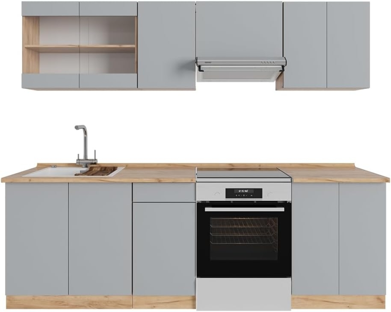 Küchenzeile R-Line Grau 240 cm , AP Eiche Vicco Bild 1