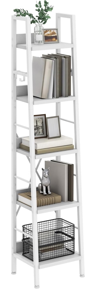 YITAHOME Bücherregal mit 5 Ebenen, industrielles Leiterregal, freistehendes Bücherregal, Holzregale und Metallrahmen, Bücherregal, modernes Regal für Wohnzimmer, Flur, Büro, reinweißes Bücherregal Bild 1
