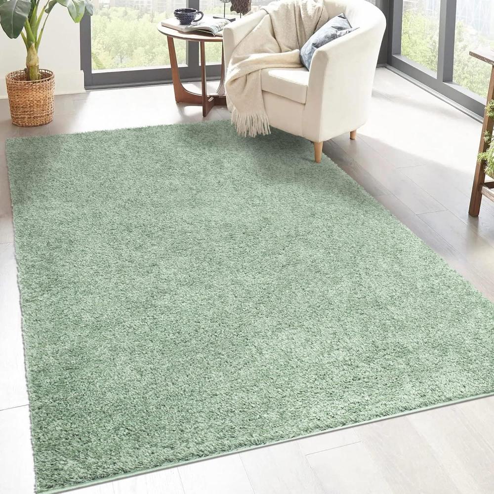 carpet city Shaggy Hochflor Teppich - 200x200 cm Quadratisch - Grün - Langflor Wohnzimmerteppich - Einfarbig Uni Modern - Flauschig-Weiche Teppiche Schlafzimmer Deko Bild 1