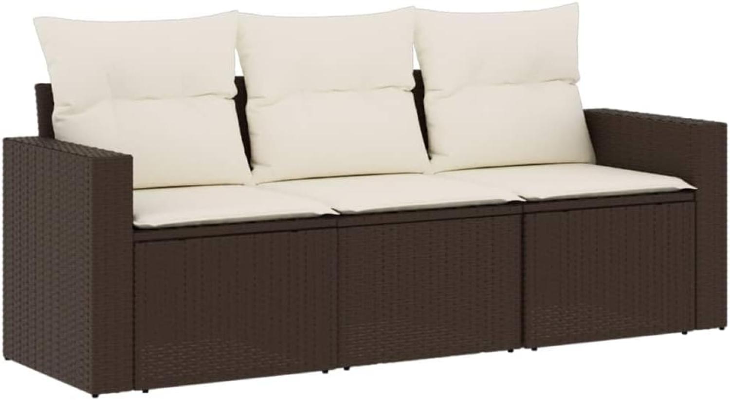 vidaXL 3-tlg. Garten-Sofagarnitur mit Kissen Braun Poly Rattan 3251000 Bild 1