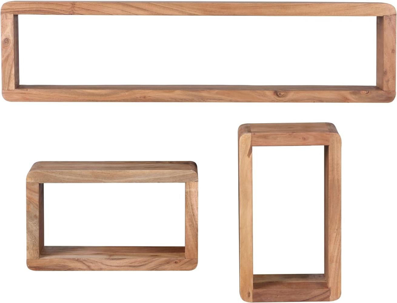 Wohnling Design Wandregal 3er Set Massiv Holzregale Akazie Landhausstil Bild 1