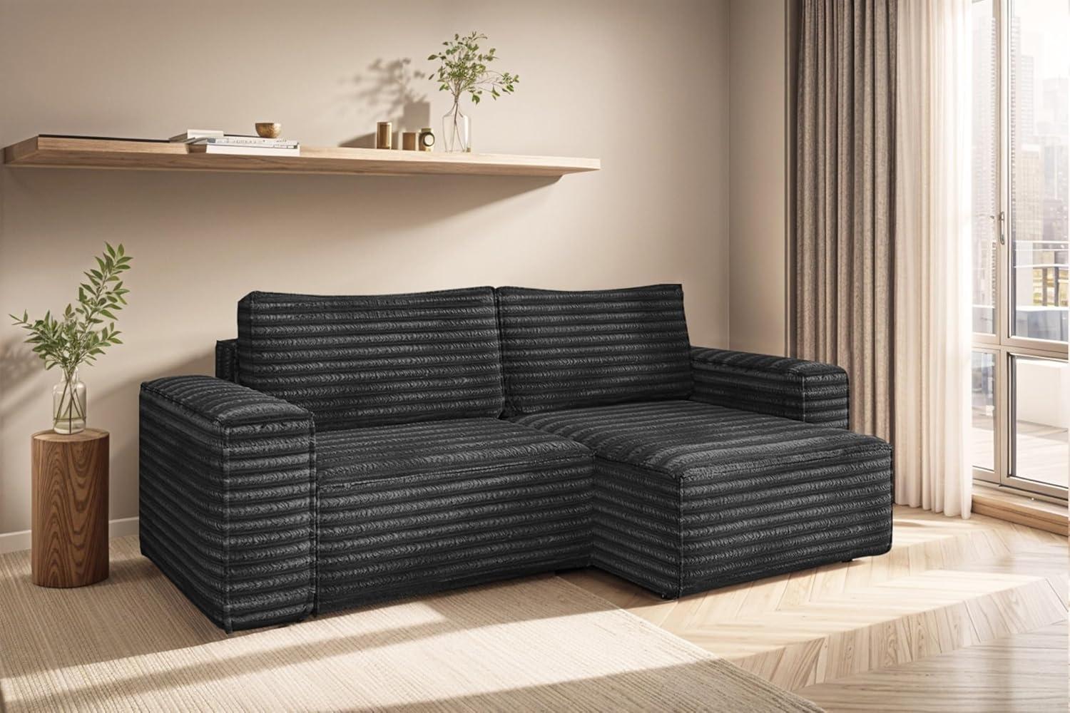 Ecksofa Schlafsofa MADLEN Stoff Velo Anthrazit Ottomane Rechts Bild 1