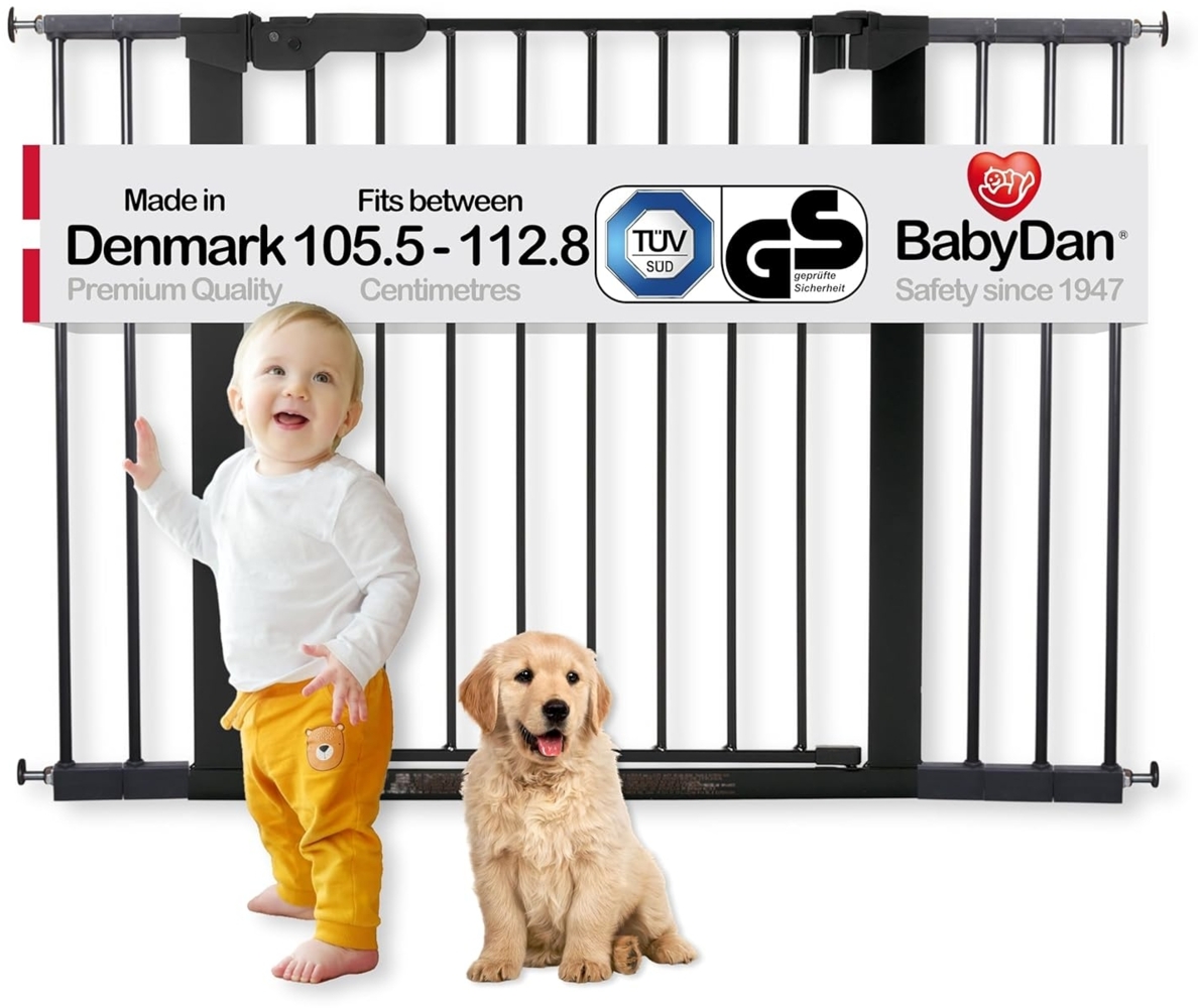 BabyDan Premier Drucksperre für Tür / Treppe Schwarz 73,5-112,8 cm Bild 1