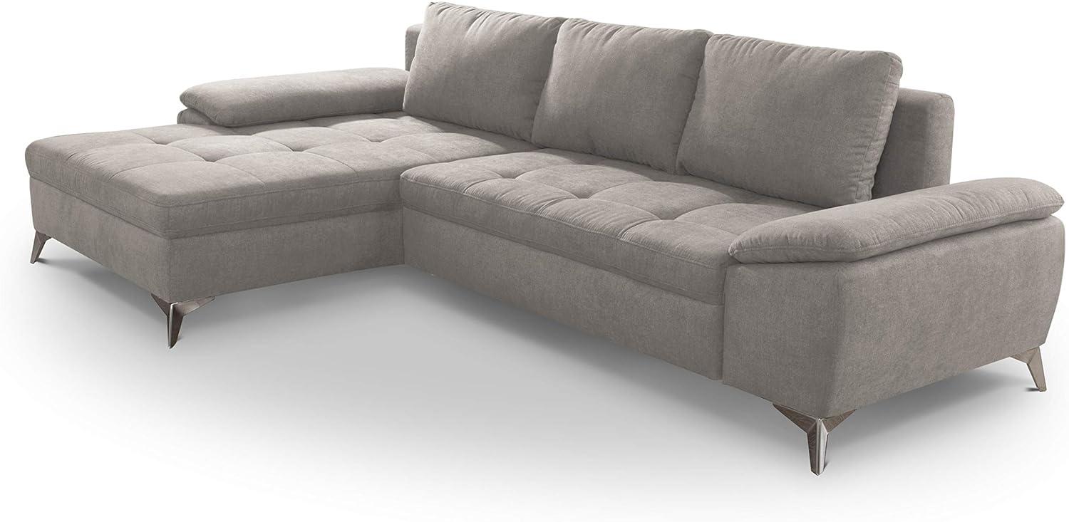 CAVADORE Schlafsofa Lina Ecksofa mit Schlaffunktion, Bettkasten, Longchair und Steppung im Sitz / 270 x 85 x 163 / Flachgewebe: Beige Bild 1