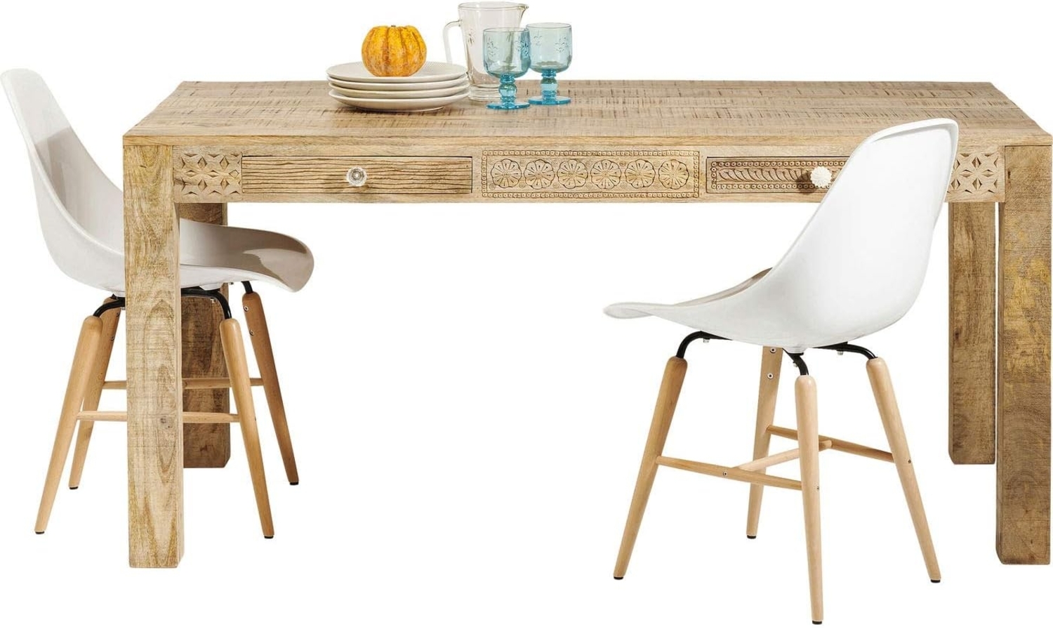 Kare Design Tisch Puro Plain, Natur, Esstisch aus Massivholz Mango, Platz für 4-6 Personen, handgeschnitzt, Esszimmertisch Mango Massiv, (H/B/T) 76 x 160 x 80 cm Bild 1