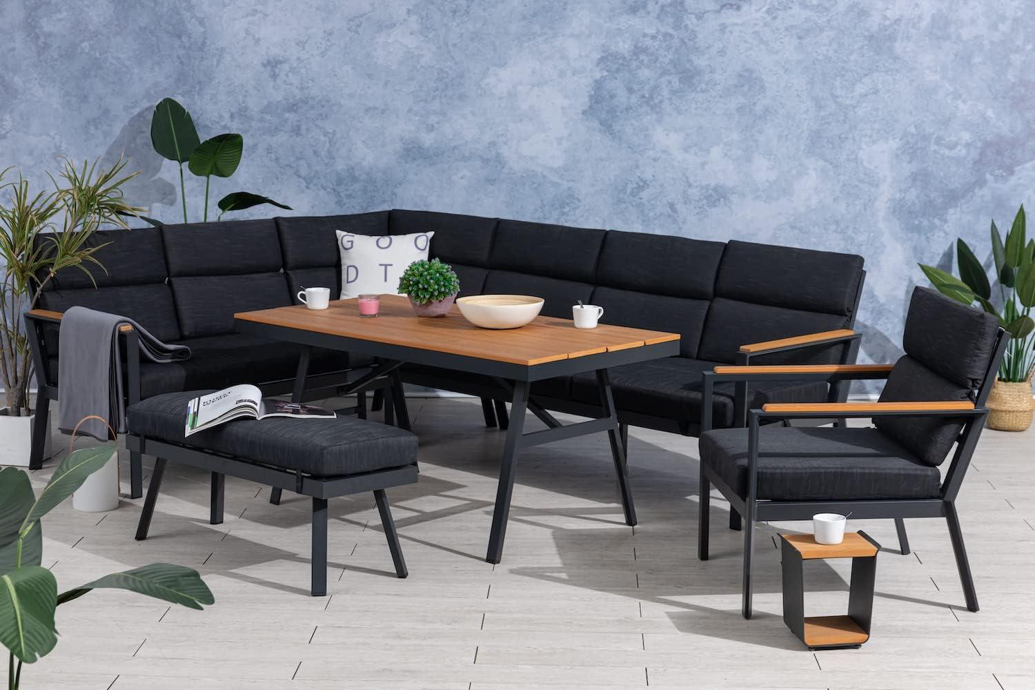 Gardissimo Dining-Ecklounge "Nabari XL" inkl. Ecksofa, Bank, Tisch und Kissen, anthrazit / braun, mit Sessel,links Bild 1