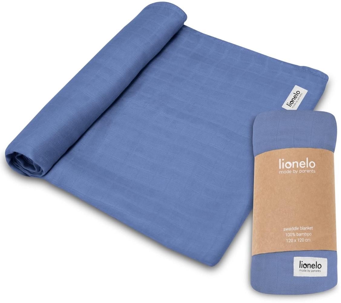 LIONELO Bamboo Swaddle Musselin Babywickel, Babydecke Aus 100% Natürlicher Bambusbaumwolle, Größe 120 x 120 cm, Mulltücher, Kinderdecke, Angenehmes und Weiches Material (Blue Denim) Bild 1