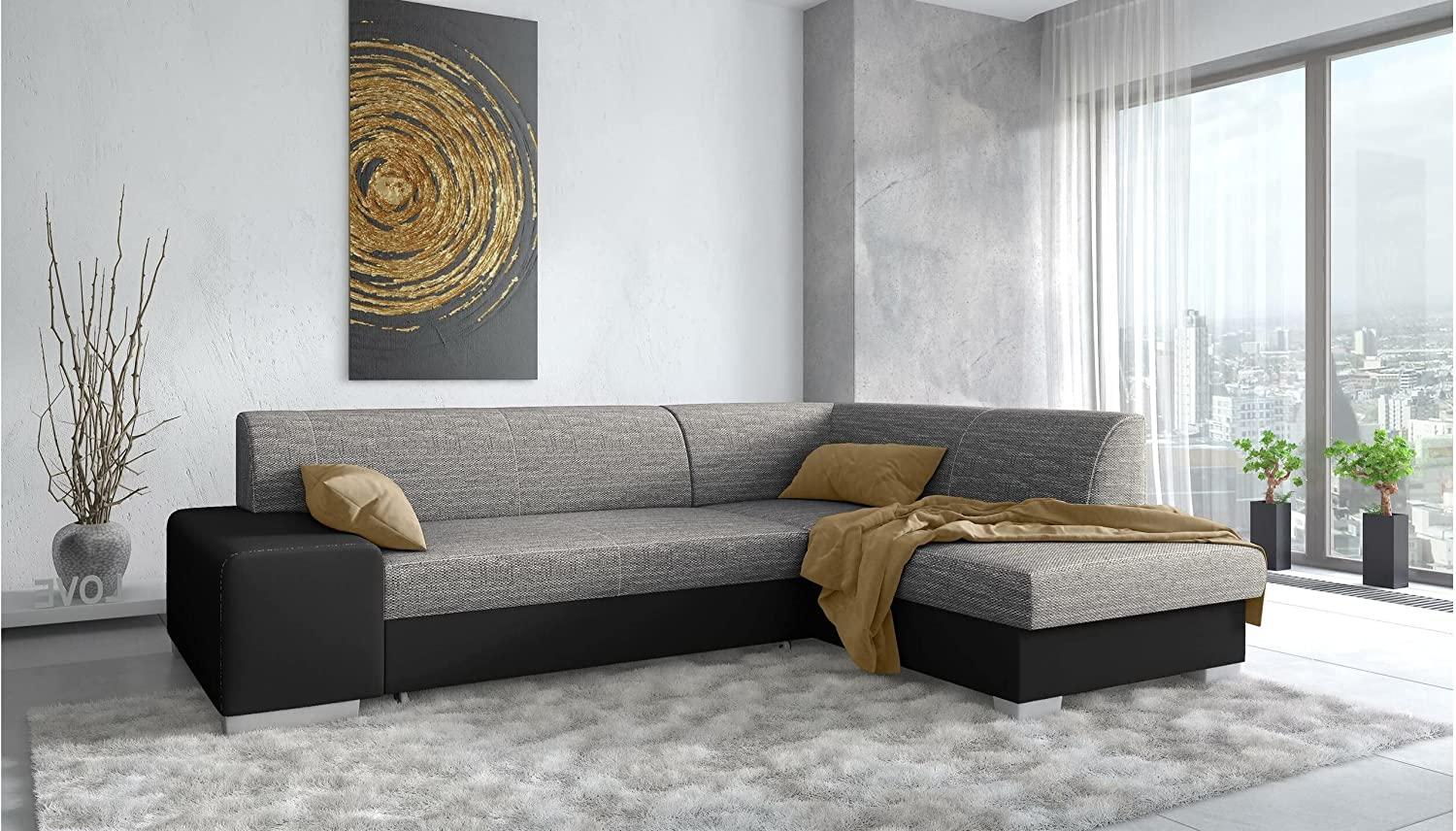 Stylefy Panaro Ecksofa Kunstleder MADRYT Strukturstoff BERLIN Schwarz Dunkelgrau Rechts mit Bild 1