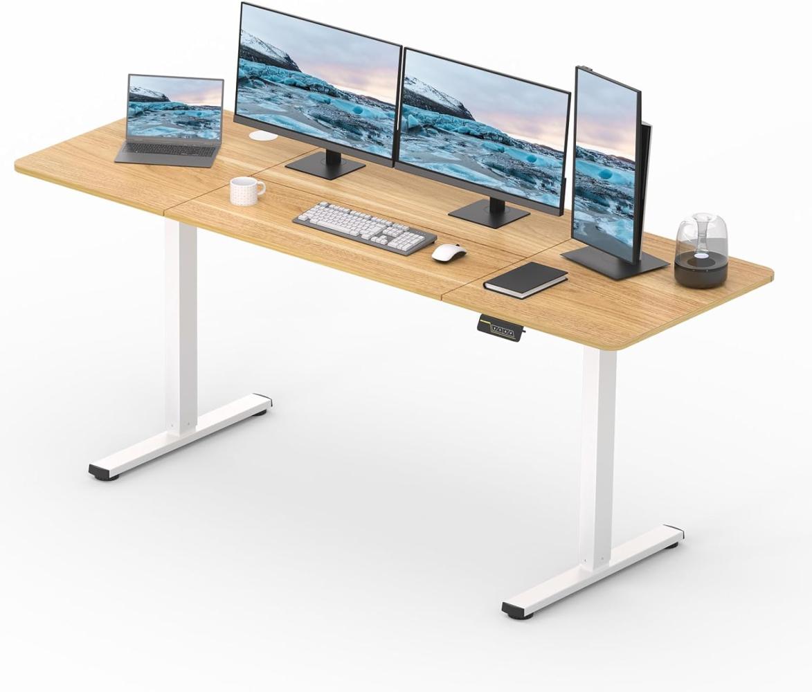 SANODESK Elektrischer Höhenverstellbarer Schreibtisch einfach mit Tischplatte, Memory Funktion und Haken, Schreibtisch Höhenverstellbar Elektrisch für Heimbüro, Homeoffice und Hause(200 x 80cm, ahorn) Bild 1