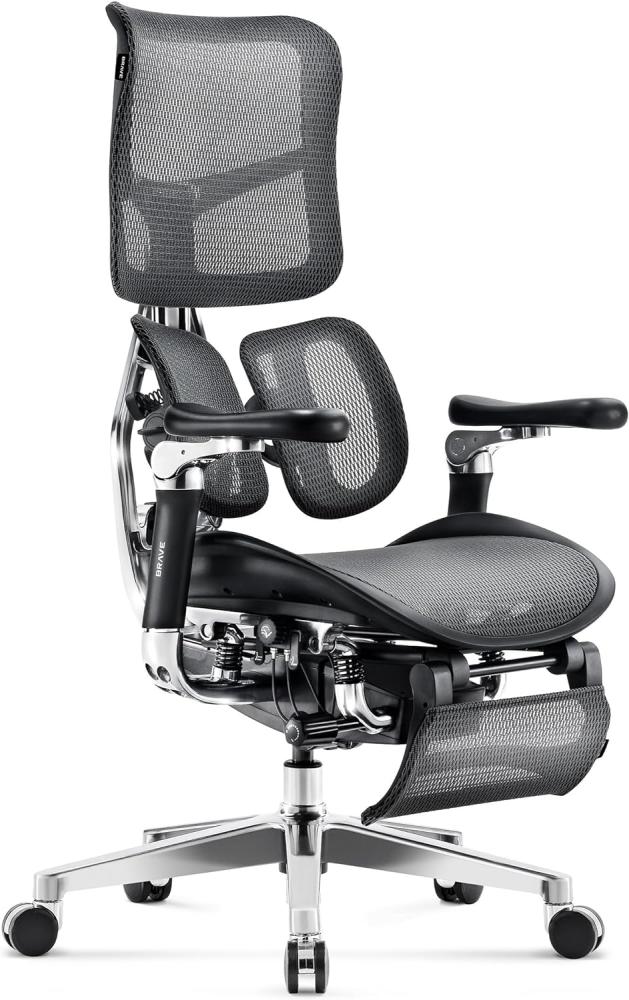 Diablo Brave V-Kinetic Bürostuhl Ergonomisch Schreibtischstuhl Chefsessel mit Fußstütze 5D Armlehnen Netzstoff Lendenwirbelstütze Verstellbarer Sitz Belastbar bis 120 kg (Schwarz) Bild 1